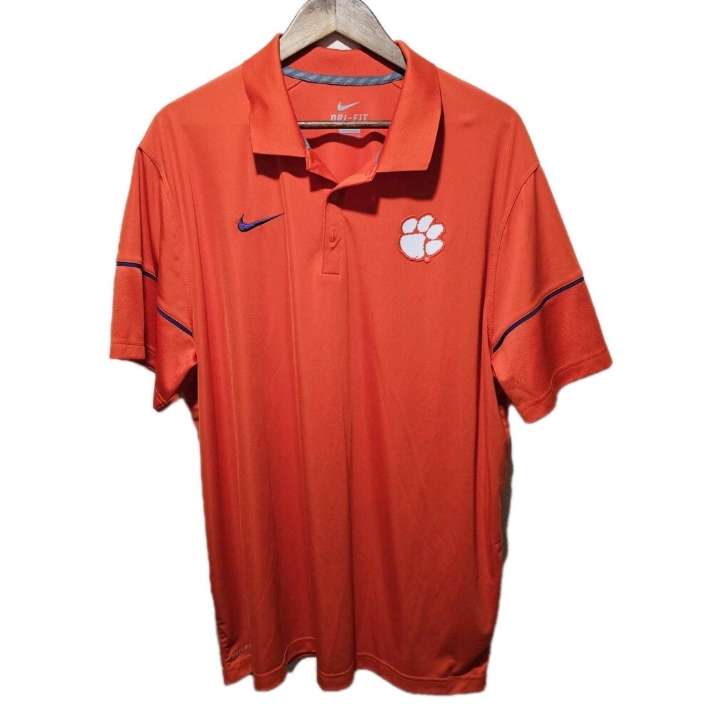 Nike Dri Fit Clemson Tigers XXL Orange Polo Paw Blue Swoosh